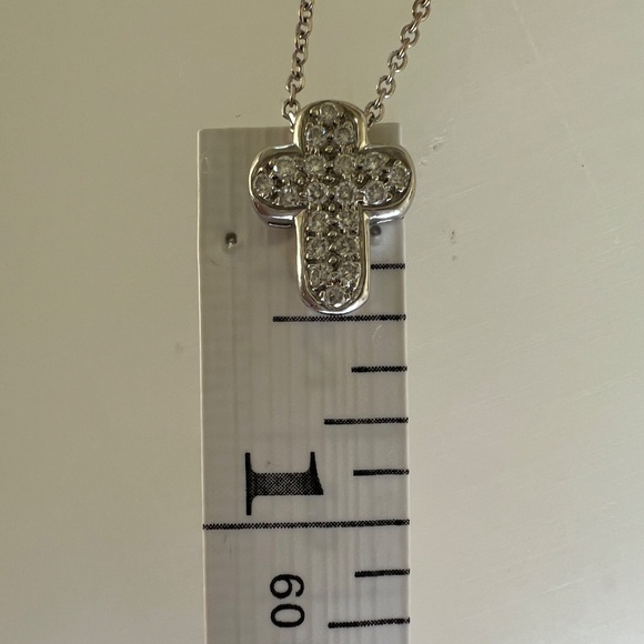 18K Gold Diamond Puffy Cross Necklace | Brilliant Pavé Pendant on 16" Chain VTG - Picture 16 of 16